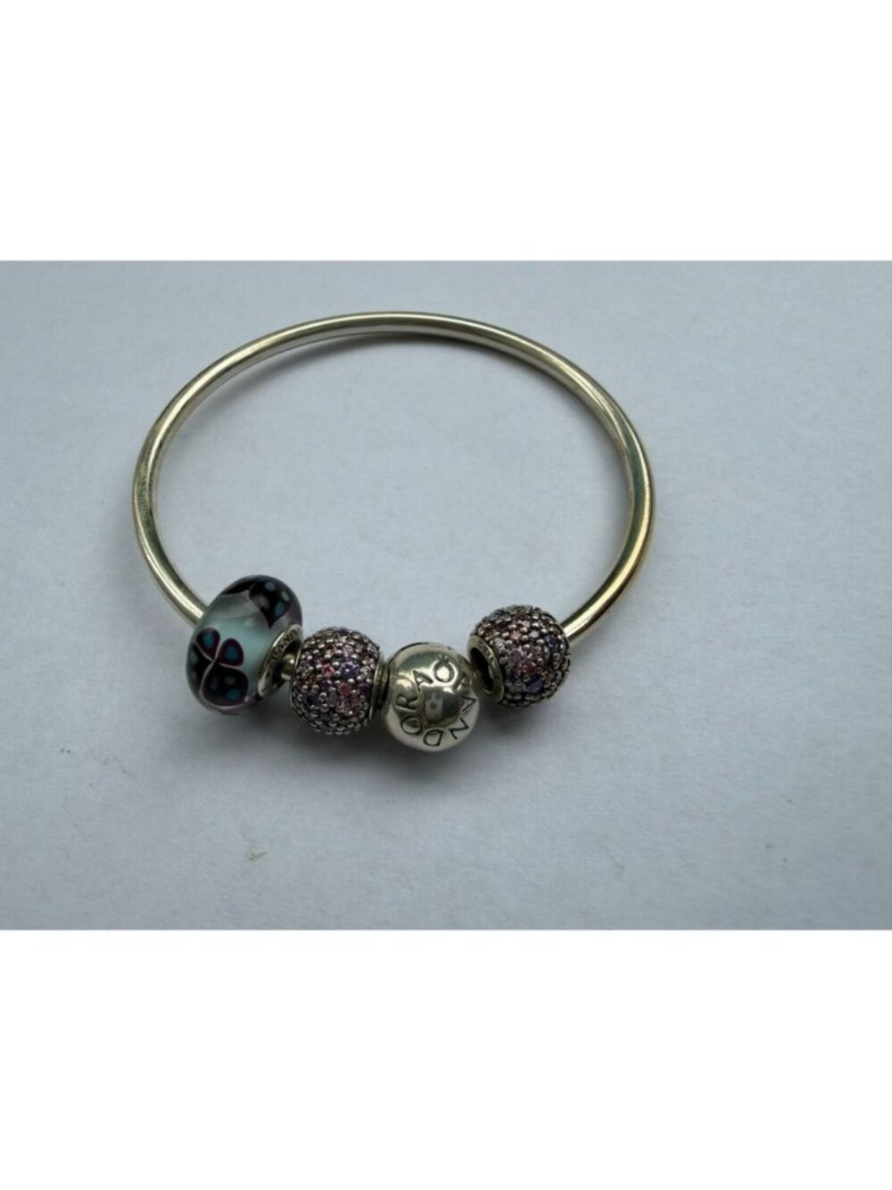 Pandora Bangle Bracelet 3 Beads Sterling Silver